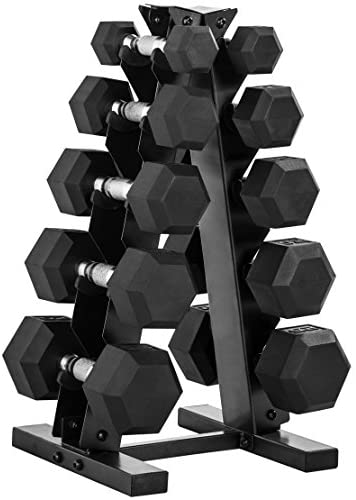 150-lb Hex Dumbbell Weight Set with Vertical Rack-Gains Everyday