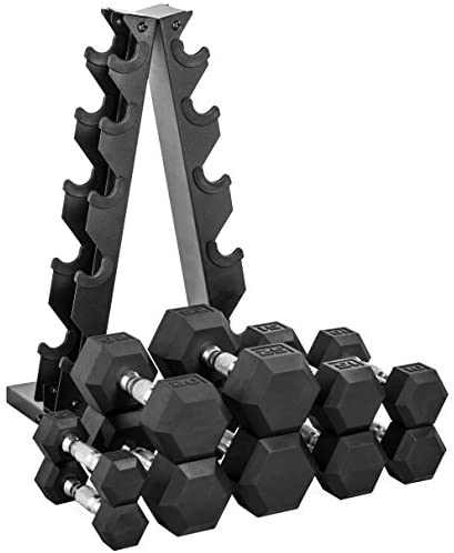 150-lb Hex Dumbbell Weight Set with Vertical Rack-Gains Everyday