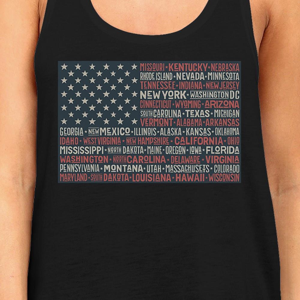 50 States Us Flag Womens Black Tanks Funny 4th of July Outfit Idea-Gains Everyday