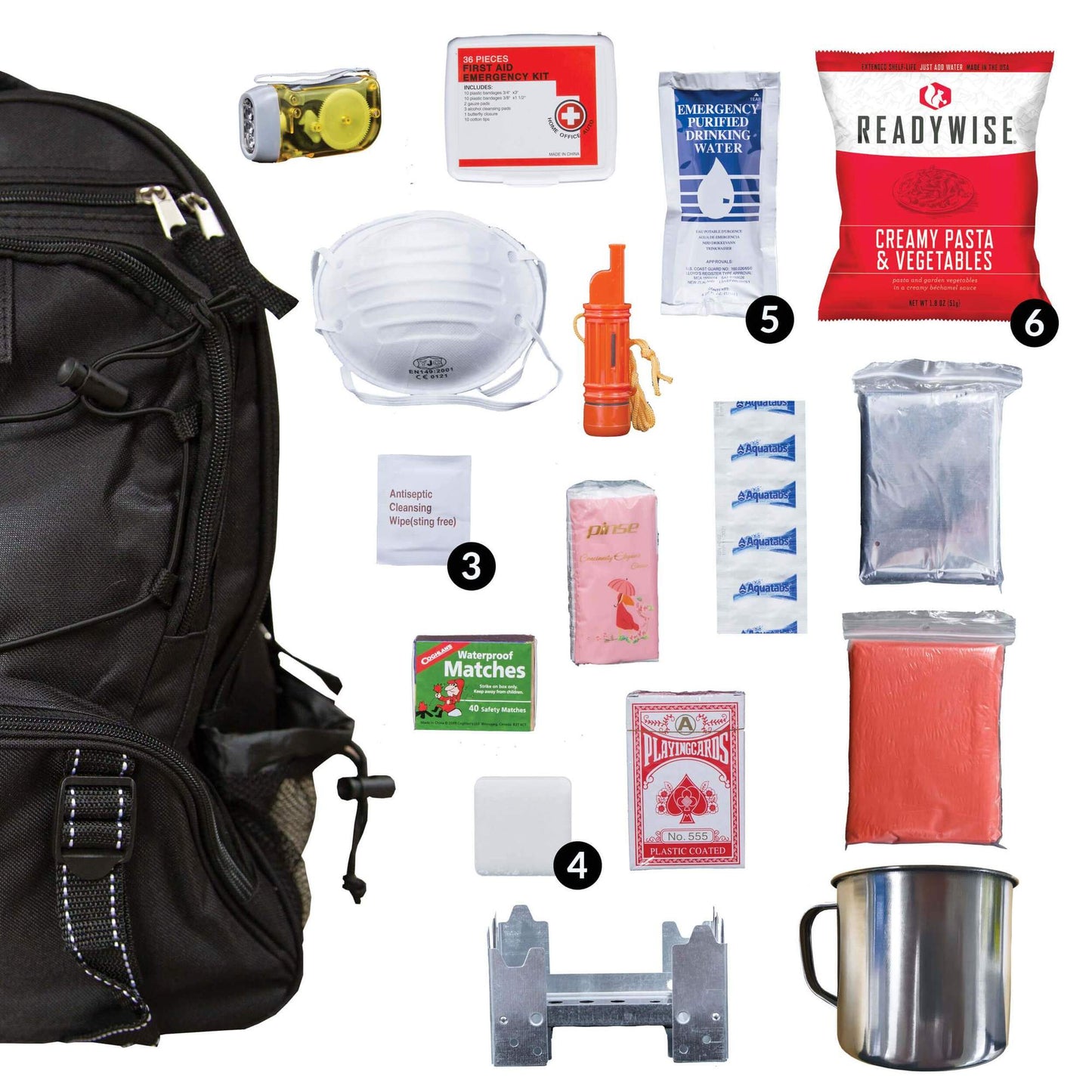 Black 64 Piece Survival Backpack-Gains Everyday