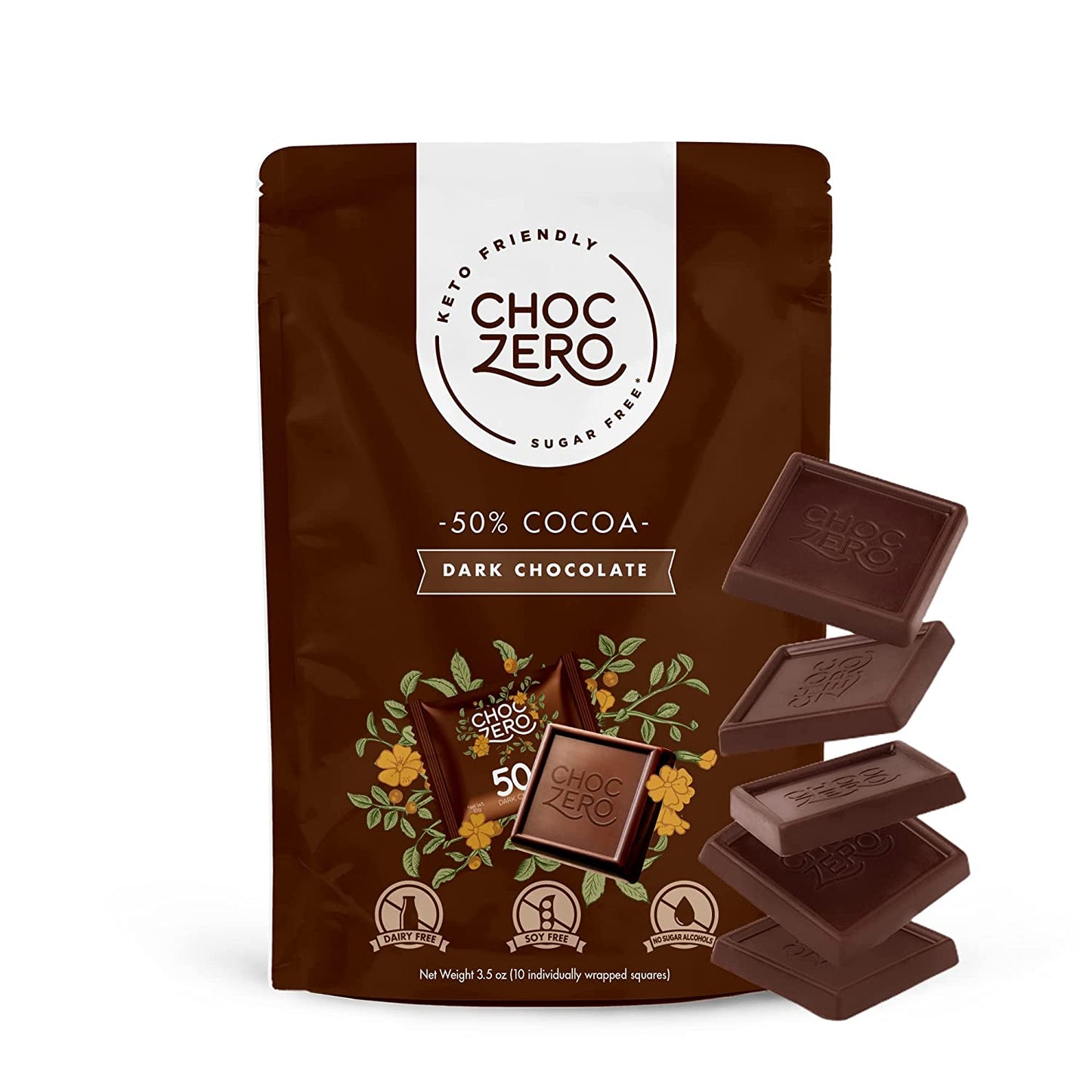 ChocZero 50% Dark Chocolate, Sugar free, Low Carb, No Sugar Alcohol, No Artificial Sweetener, All Natural, Non-GMO - (3 Bags, 30 pieces)-Gains Everyday
