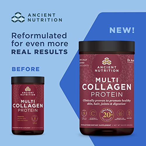 Collagen Powder Protein with Vitamin C and Probiotics by Ancient Nutrition, Multi Collagen Protein, Unflavored-Gains Everyday