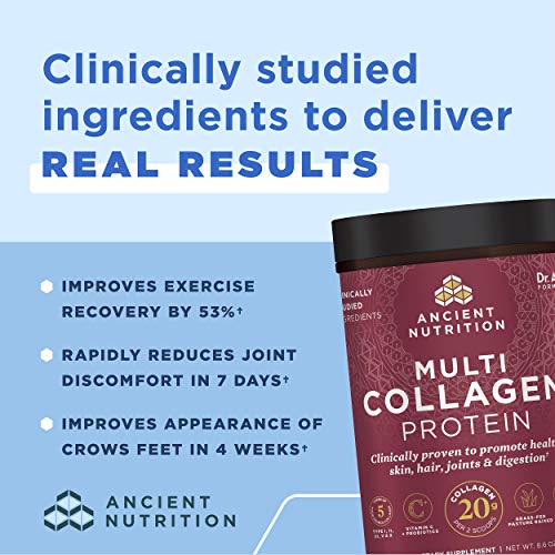 Collagen Powder Protein with Vitamin C and Probiotics by Ancient Nutrition, Multi Collagen Protein, Unflavored-Gains Everyday