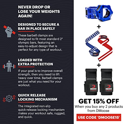 DMoose Olympic Quick Release Barbell Collar (Non Slip Locking) Weight Clips-Gains Everyday