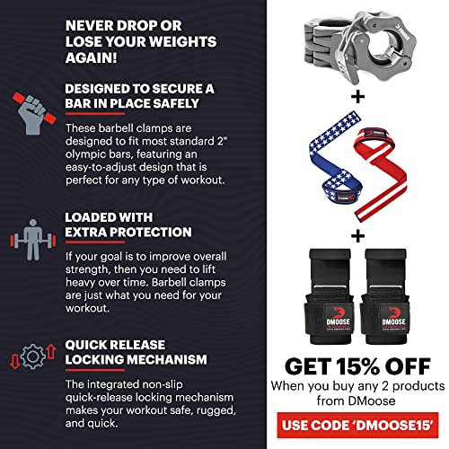 DMoose Olympic Quick Release Barbell Collar (Non Slip Locking) Weight Clips-Gains Everyday