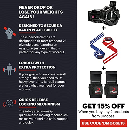 DMoose Olympic Quick Release Barbell Collar (Non Slip Locking) Weight Clips-Gains Everyday