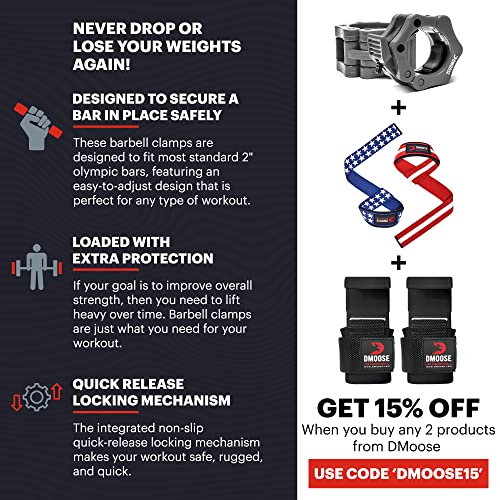 DMoose Olympic Quick Release Barbell Collar (Non Slip Locking) Weight Clips-Gains Everyday