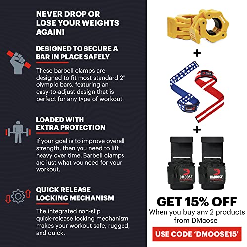 DMoose Olympic Quick Release Barbell Collar (Non Slip Locking) Weight Clips-Gains Everyday