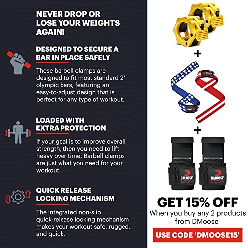 DMoose Olympic Quick Release Barbell Collar (Non Slip Locking) Weight Clips-Gains Everyday