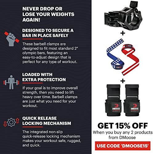 DMoose Olympic Quick Release Barbell Collar (Non Slip Locking) Weight Clips-Gains Everyday