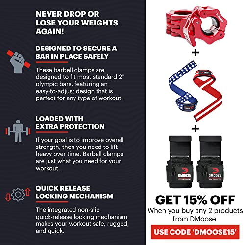 DMoose Olympic Quick Release Barbell Collar (Non Slip Locking) Weight Clips-Gains Everyday