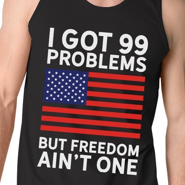 Freedom Ain't One Mens Black Tank Top Funny 4th of July Tank Top-Gains Everyday