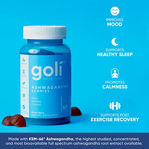 Goli® Ashwagandha & Vitamin D Gummy (Mixed Berry, KSM-66, Vegan, Plant Based, Non-GMO, Gluten-Free & Gelatin Free)-Gains Everyday