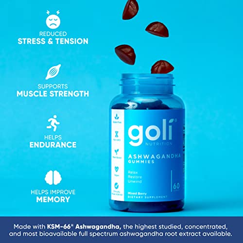 Goli® Ashwagandha & Vitamin D Gummy (Mixed Berry, KSM-66, Vegan, Plant Based, Non-GMO, Gluten-Free & Gelatin Free)-Gains Everyday