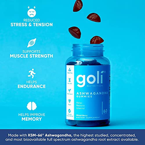 Goli® Ashwagandha & Vitamin D Gummy (Mixed Berry, KSM-66, Vegan, Plant Based, Non-GMO, Gluten-Free & Gelatin Free)-Gains Everyday
