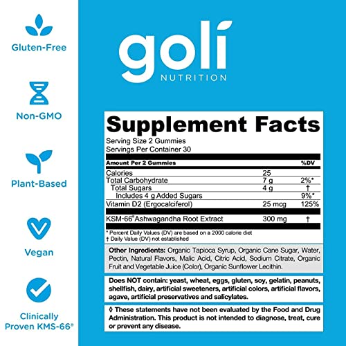 Goli® Ashwagandha & Vitamin D Gummy (Mixed Berry, KSM-66, Vegan, Plant Based, Non-GMO, Gluten-Free & Gelatin Free)-Gains Everyday