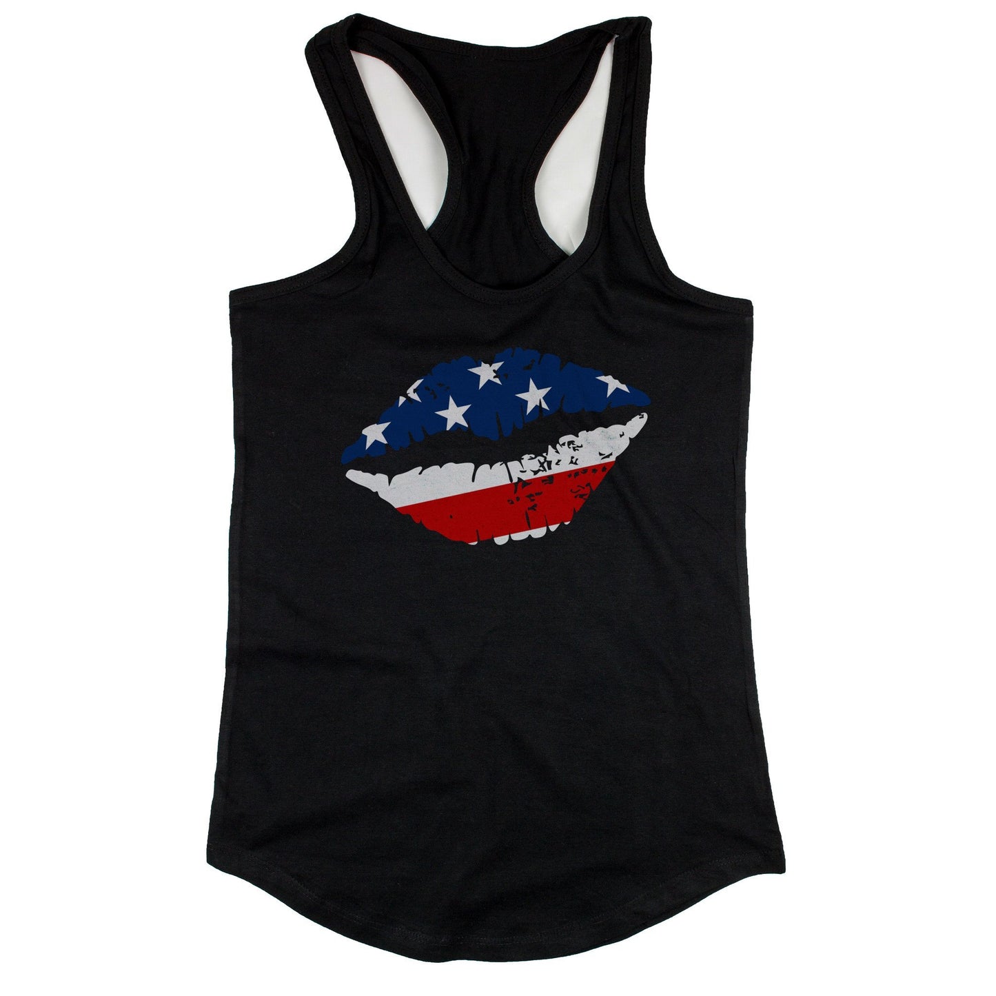 July 4th American Flag Lip Tank Top for Women Cute Racerback Tank-Gains Everyday
