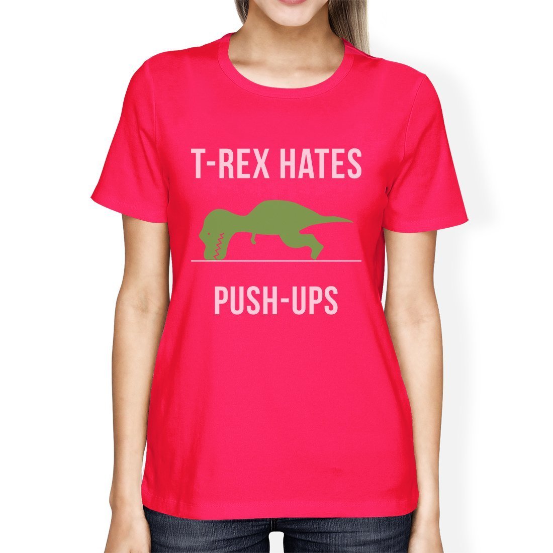 T-Rex Push Ups Womens Humorous Gym Tops Funny Graphic T-Shirt Gift-Gains Everyday