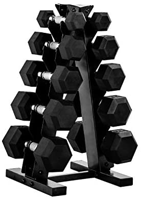 150-lb Hex Dumbbell Weight Set with Vertical Rack-Gains Everyday