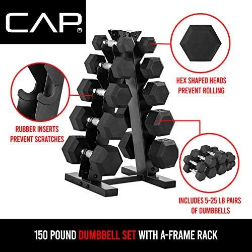 150-lb Hex Dumbbell Weight Set with Vertical Rack-Gains Everyday
