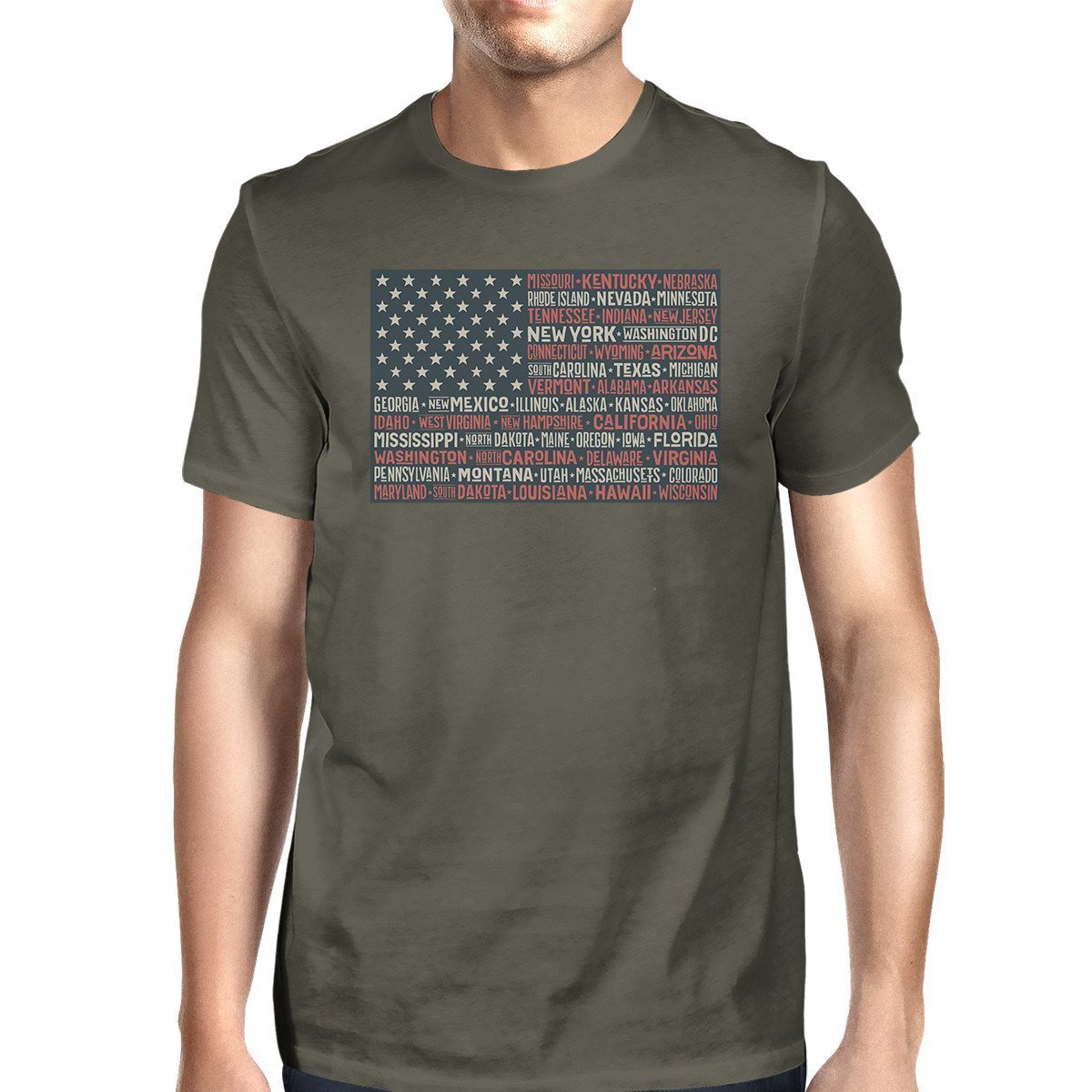 50 States American Flag Tshirt Mens Dark Grey Cotton Graphic Tee-Gains Everyday