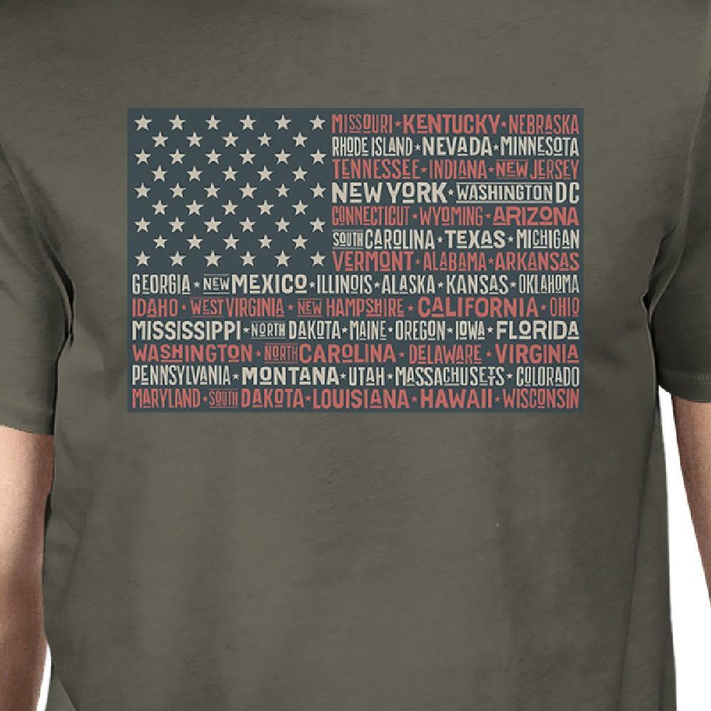 50 States American Flag Tshirt Mens Dark Grey Cotton Graphic Tee-Gains Everyday