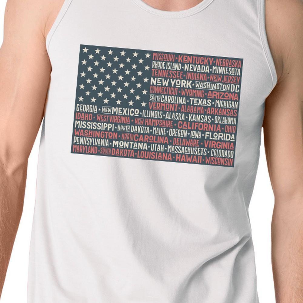 50 States Us Flag Mens White Tank Top Funny 4th of July Cotton Tank-Gains Everyday