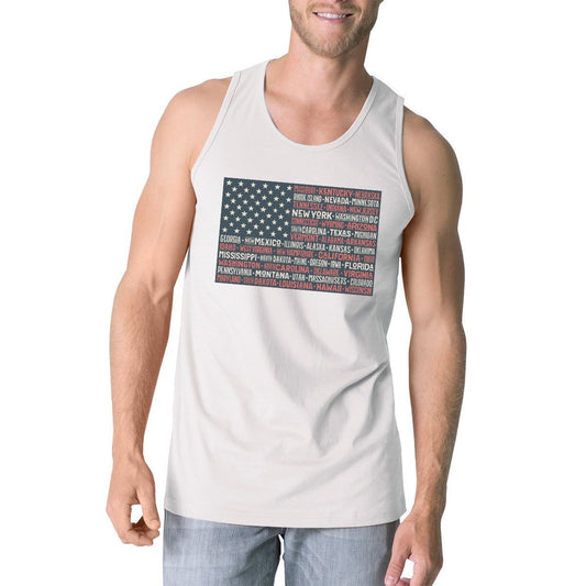 50 States Us Flag Mens White Tank Top Funny 4th of July Cotton Tank-Gains Everyday