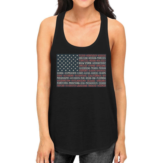 50 States Us Flag Womens Black Tanks Funny 4th of July Outfit Idea-Gains Everyday