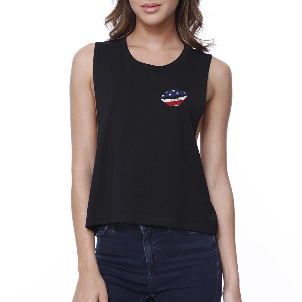 American Flag Lip Red White and Blue 4th of July Cute Crop Top-Gains Everyday