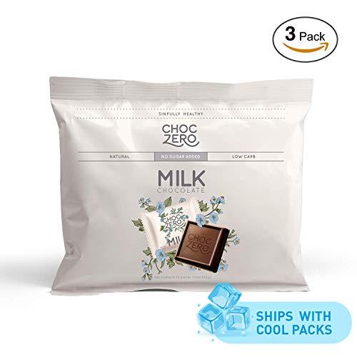 ChocZero Premium Milk Chocolate, 45% Cocoa, No Sugar Added, Low Carb. No Sugar Alcohol, All Natural, Non-GMO - (3 Bags, 30 Pieces)-Gains Everyday