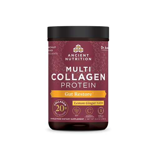 Collagen Powder Protein by Ancient Nutrition, Multi Collagen Protein Gut Restore, Lemon Ginger, Apple Cider Vinegar, Vitamin C, Hydrolyzed Collagen Peptides for Healthy Hair and Nails,8.4 oz.-Gains Everyday
