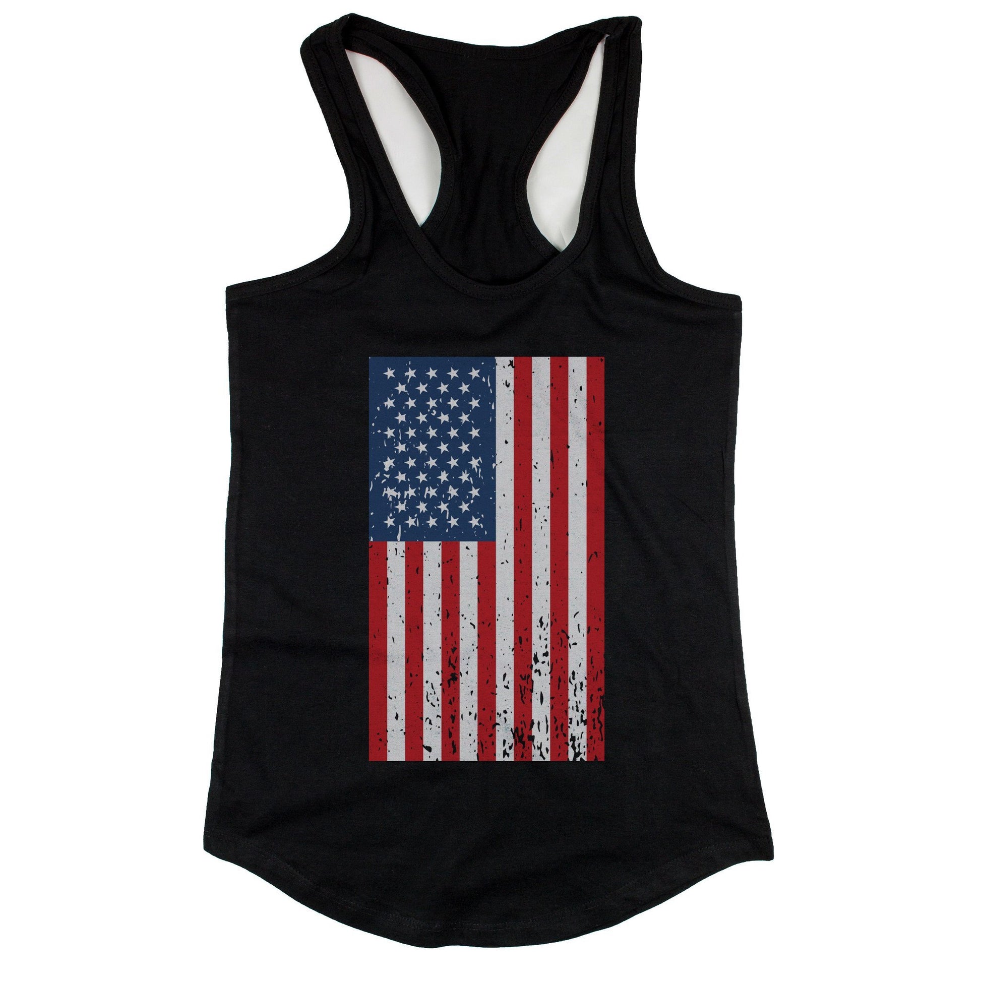 Distressed American Flag Black Women's Tank Tops for Independence Day-Gains Everyday