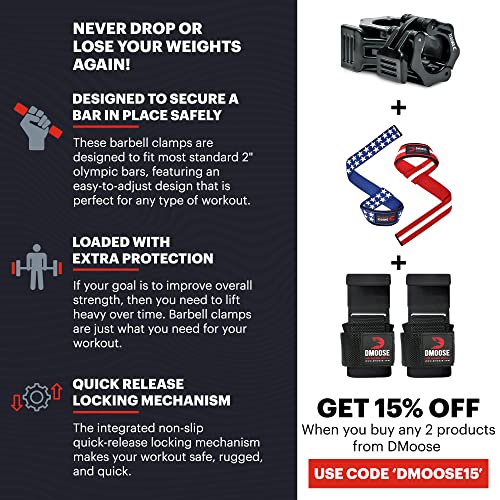 DMoose Olympic Quick Release Barbell Collar (Non Slip Locking) Weight Clips-Gains Everyday