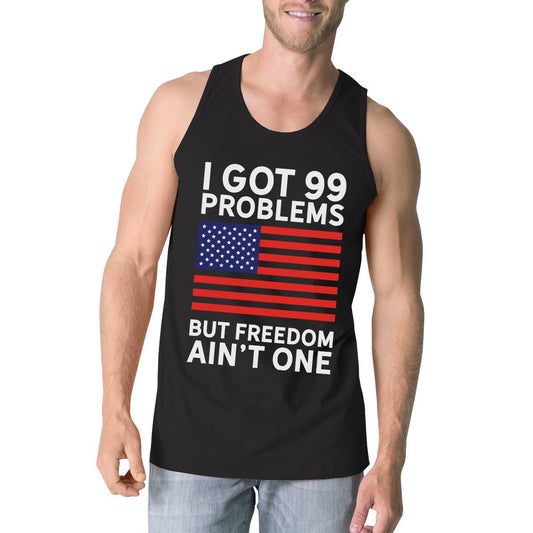 Freedom Ain't One Mens Black Tank Top Funny 4th of July Tank Top-Gains Everyday