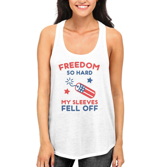 Freedom So Hard My Sleeves Fell Off White Tank Top Shirt for Girls-Gains Everyday