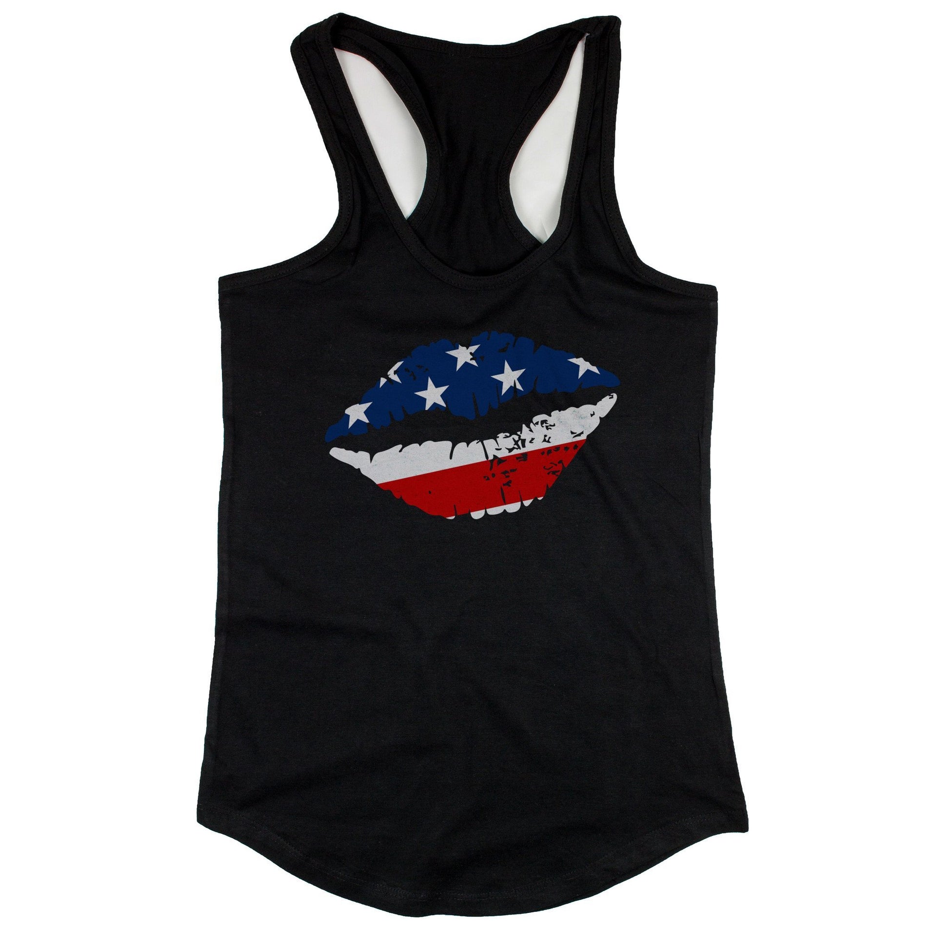 July 4th American Flag Lip Tank Top for Women Cute Racerback Tank-Gains Everyday