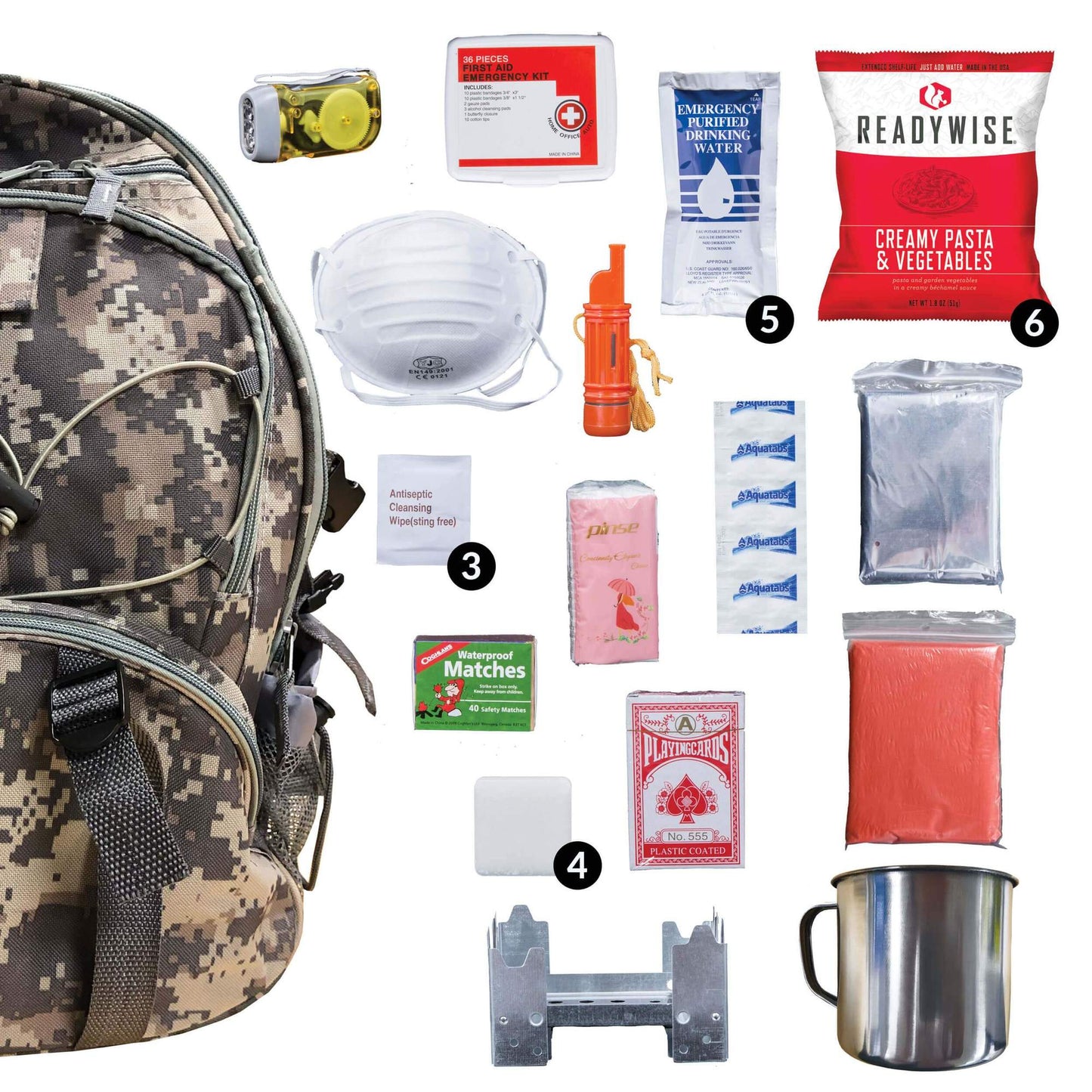 READYWISE Camouflage 64 Piece Survival Backpack-Gains Everyday