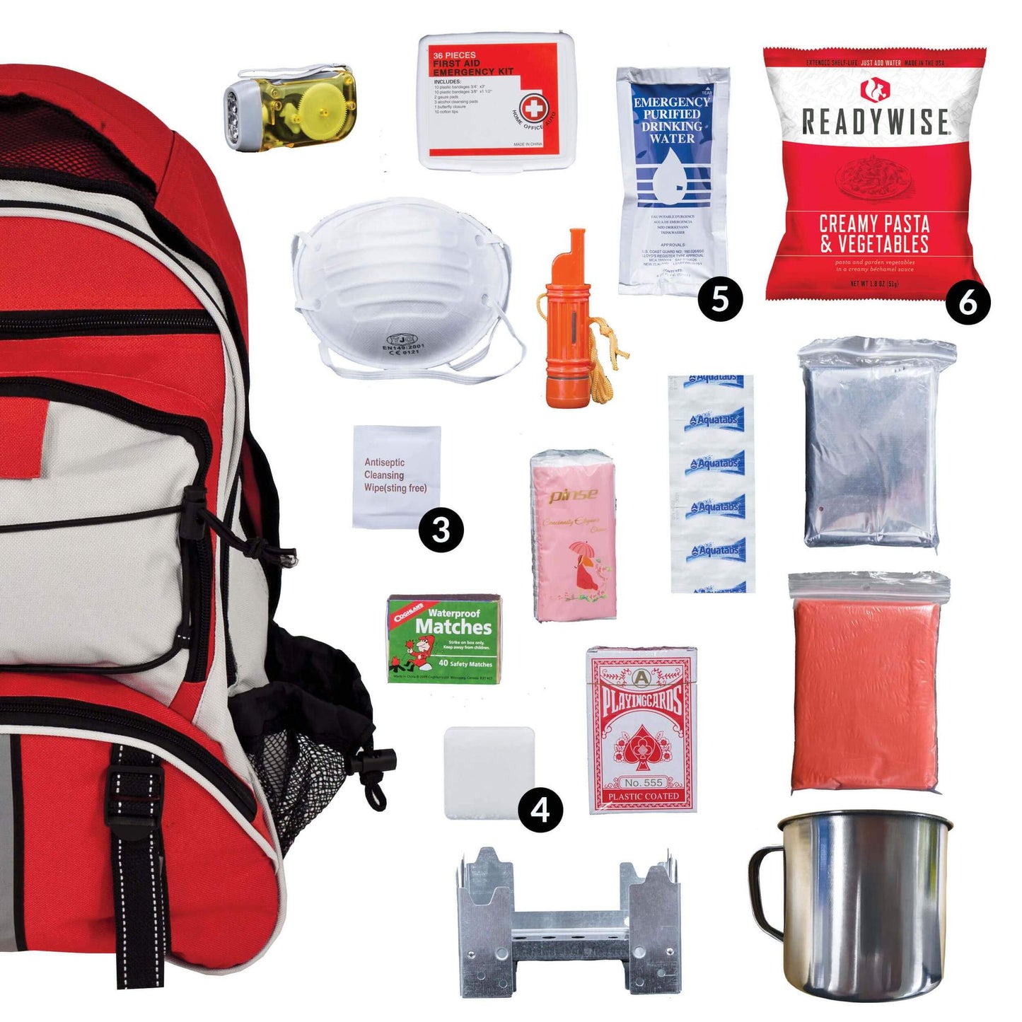 Red 64 Piece Survival Backpack-Gains Everyday