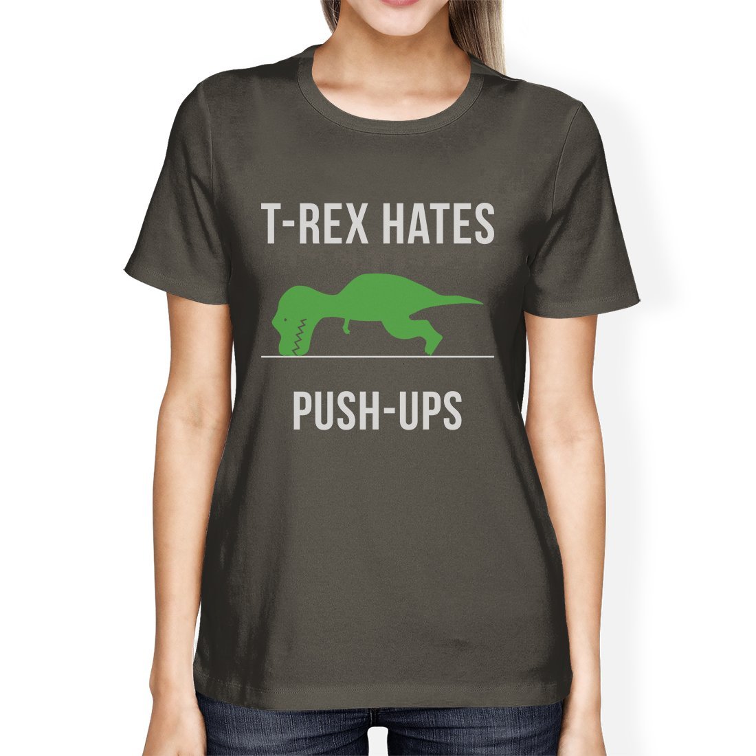 T-Rex Push Ups Womens Humorous Gym Tops Funny Graphic T-Shirt Gift-Gains Everyday