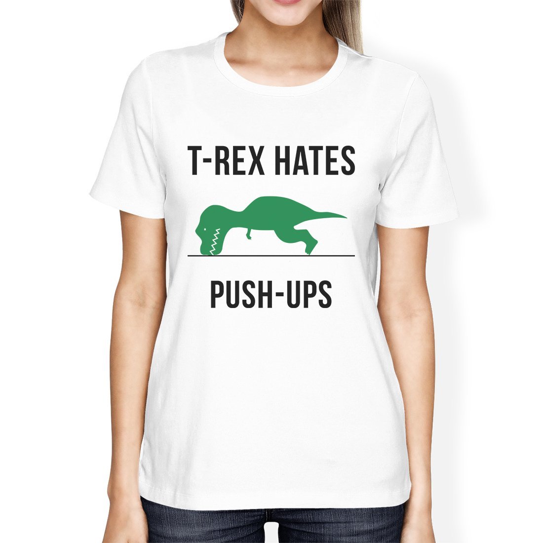 T-Rex Push Ups Womens Humorous Gym Tops Funny Graphic T-Shirt Gift-Gains Everyday